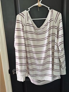 torrid White Long Sleeve Cowl Neck Top with Burgundy Stripes